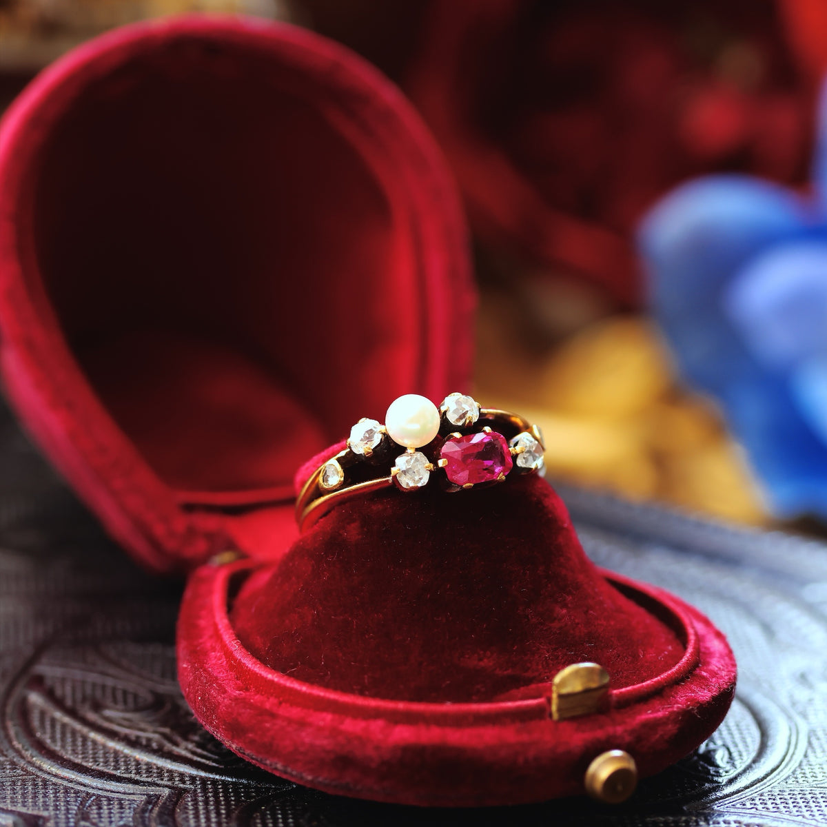 Fine Antique Certificated Burmese Ruby & Natural Pearl Ring