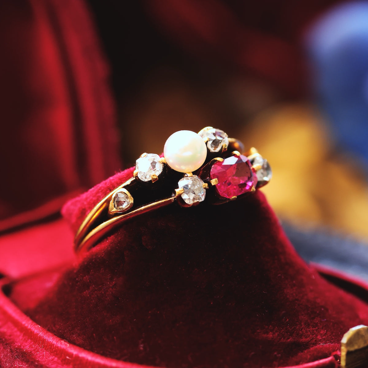 Fine Antique Certificated Burmese Ruby & Natural Pearl Ring