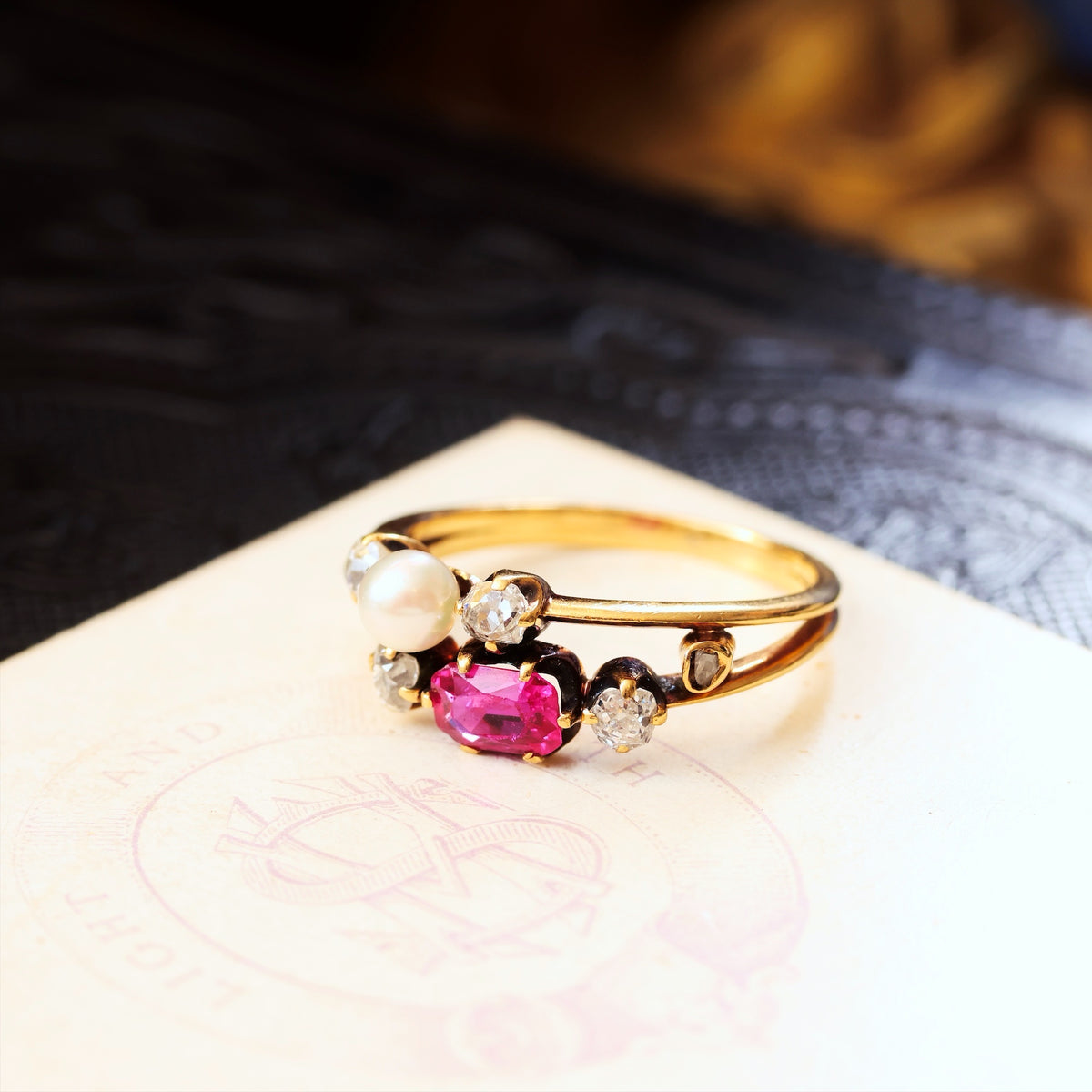 Fine Antique Burmese Ruby & Natural Pearl Ring