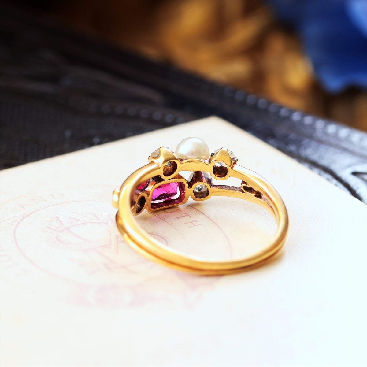 Fine Antique Certificated Burmese Ruby & Natural Pearl Ring