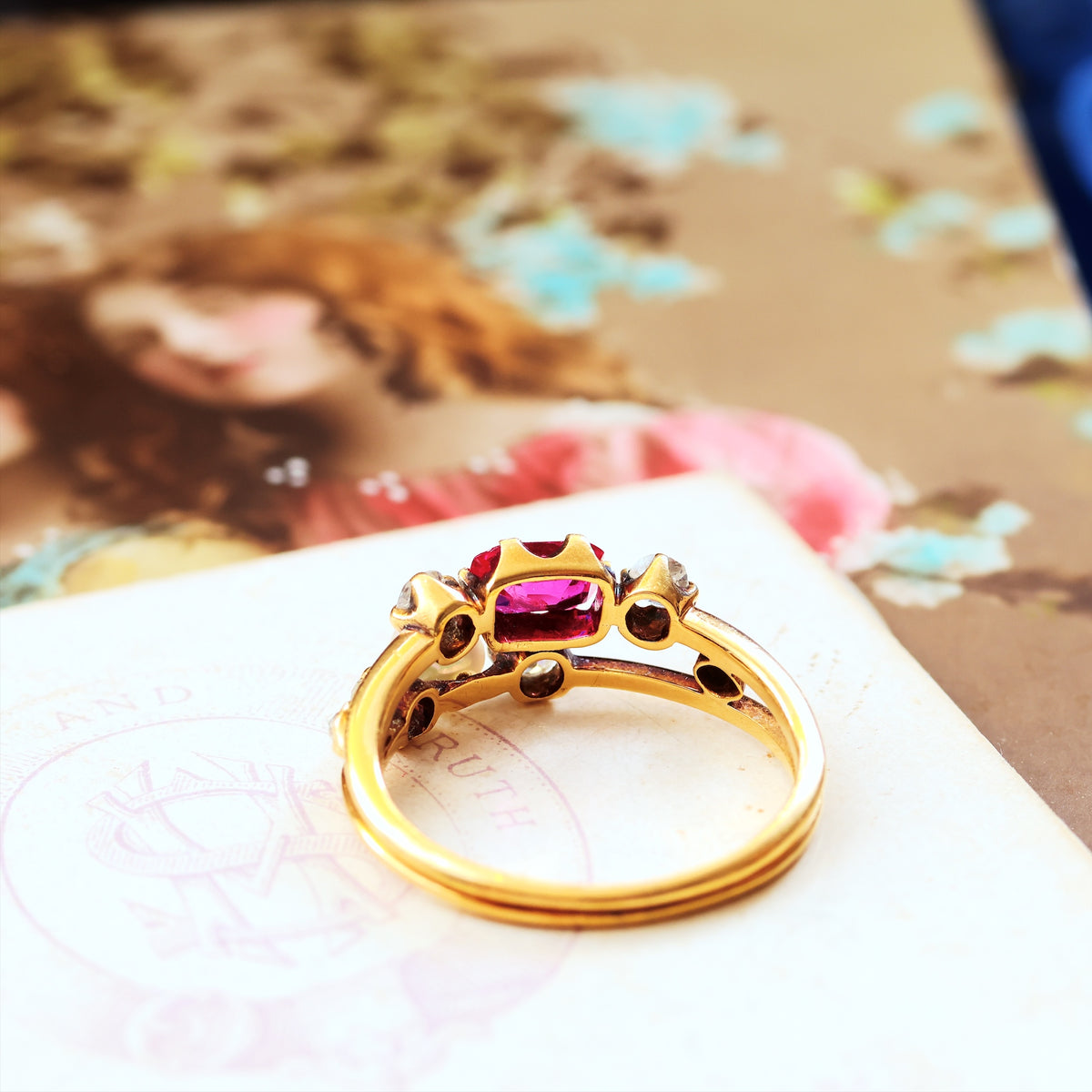 Fine Antique Certificated Burmese Ruby & Natural Pearl Ring
