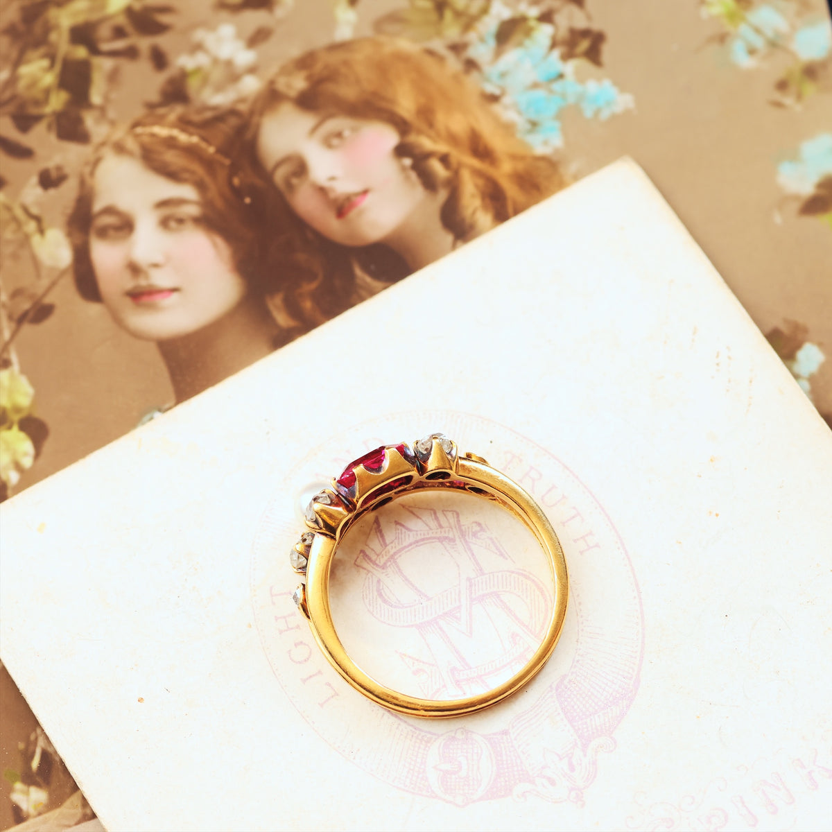 Fine Antique Certificated Burmese Ruby & Natural Pearl Ring