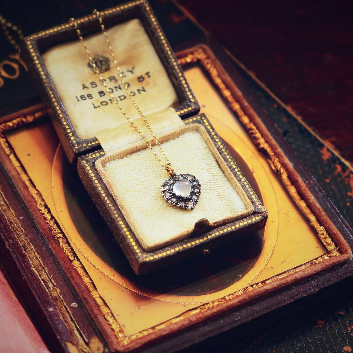 Antique Cat's Eye Moonstone & Diamond Heart Pendant