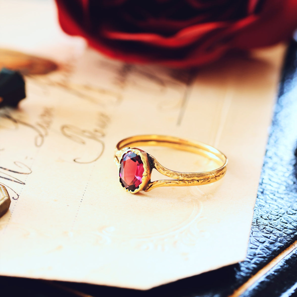Circa 1820's Petite French Georgian Garnet Ring