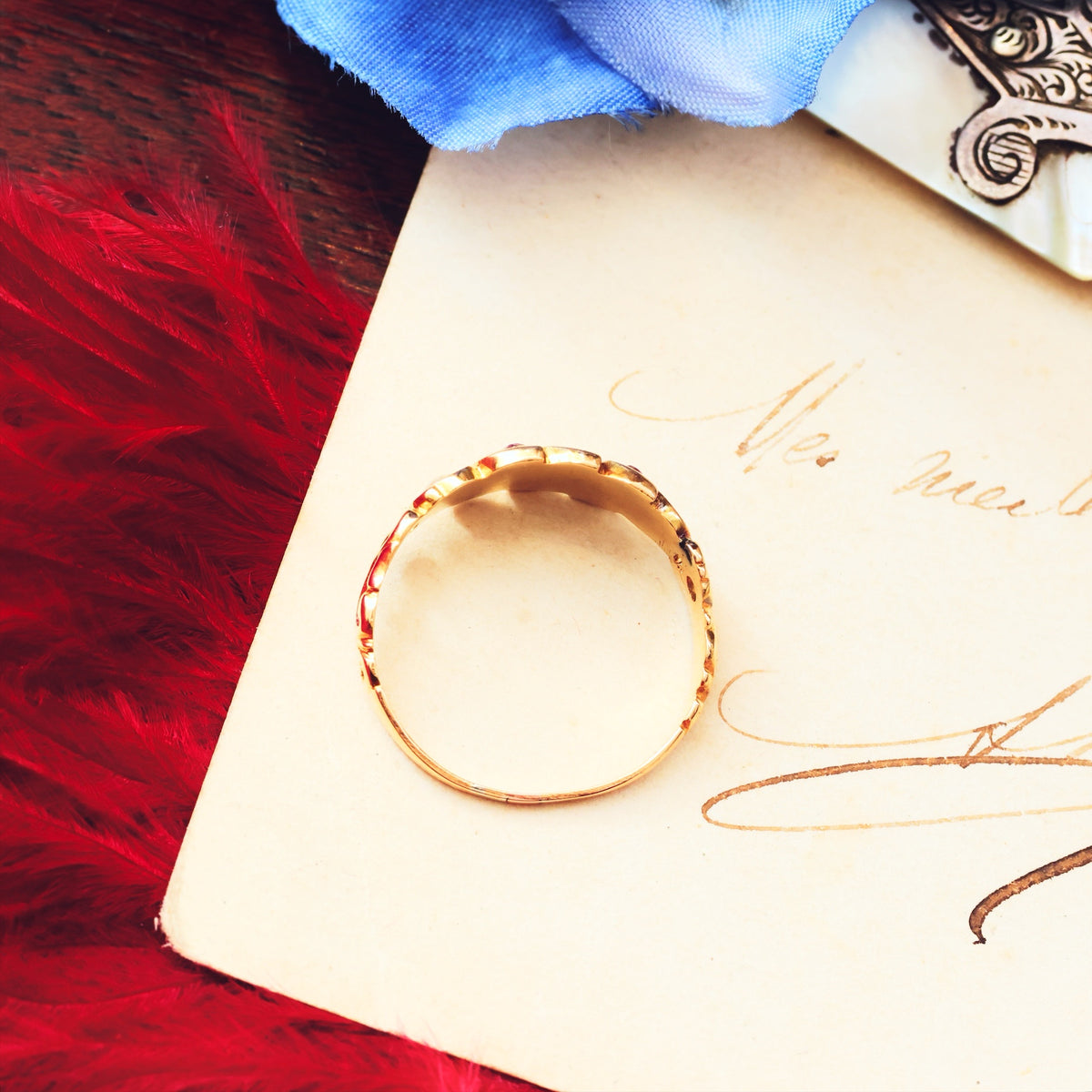 Antique Circa 1870's Victorian Ruby & Pearl Ring