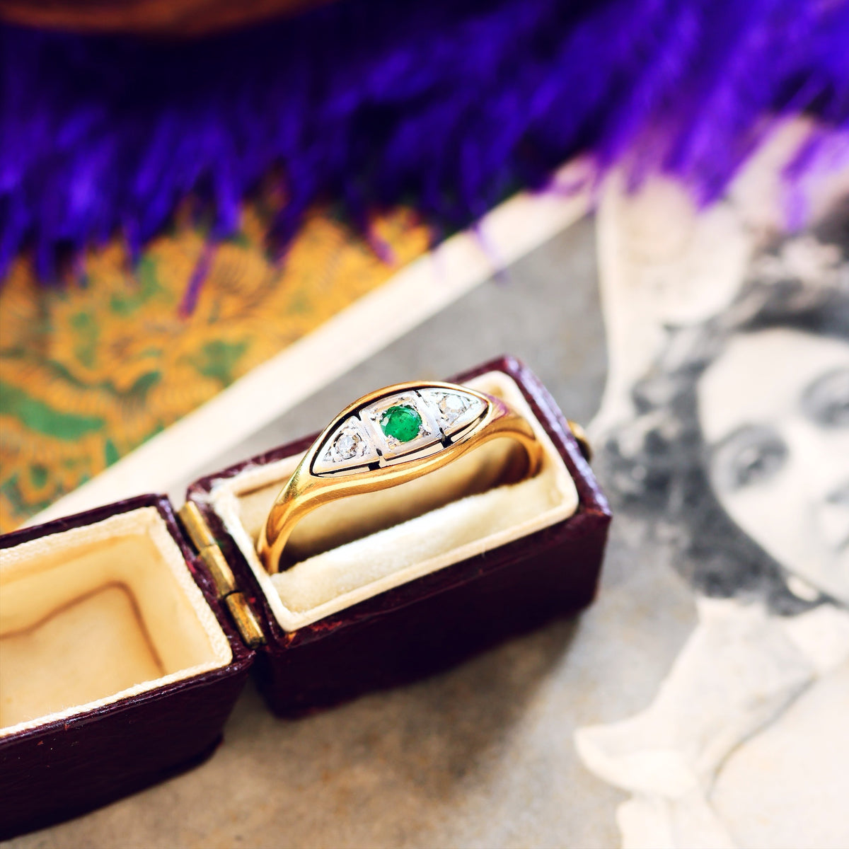 Sweet Sympathy! Circa 1920's Emerald & Diamond Ring