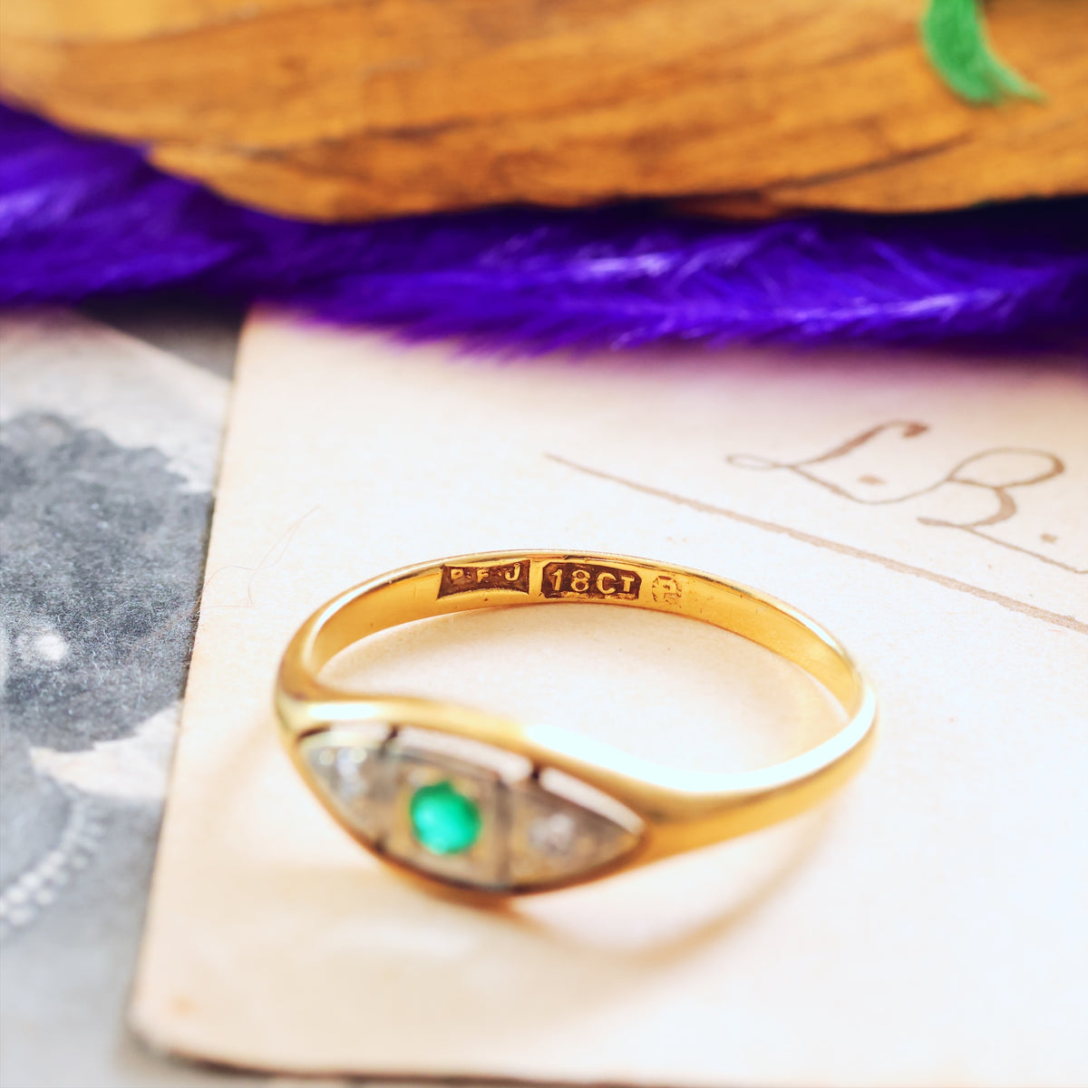 Sweet Sympathy! Circa 1920's Emerald & Diamond Ring