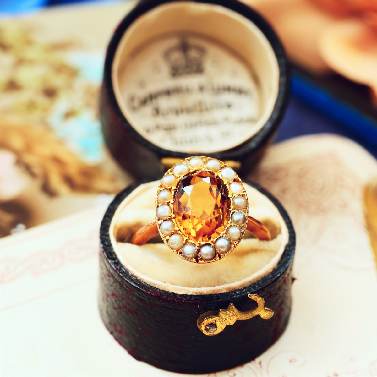 Dreamy Antique Citrine & Wild Pearl Cluster Ring
