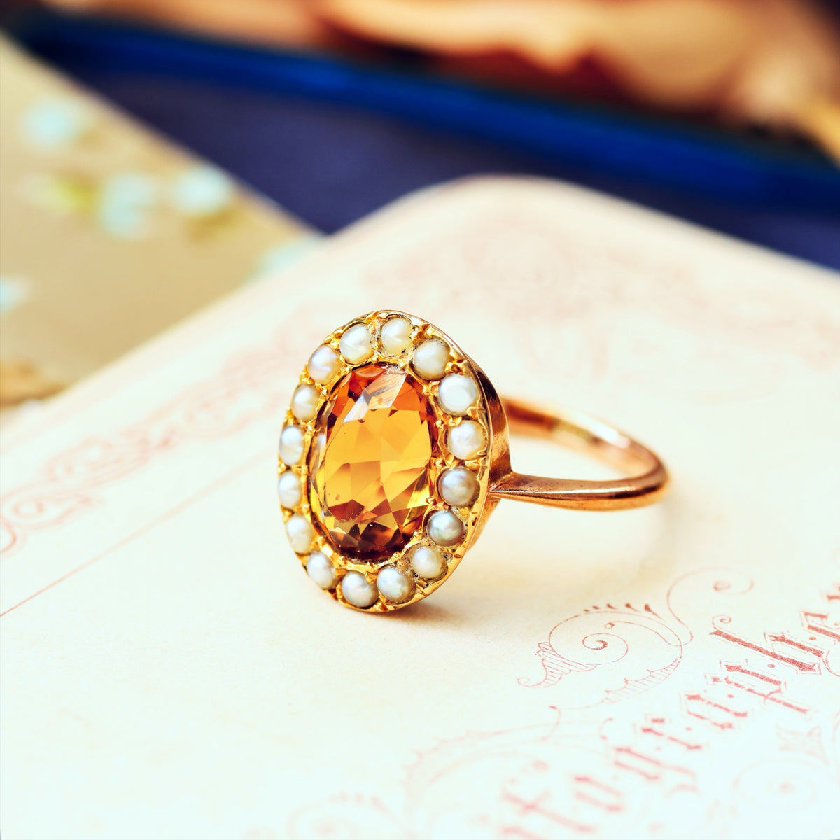 Dreamy Antique Citrine & Wild Pearl Cluster Ring