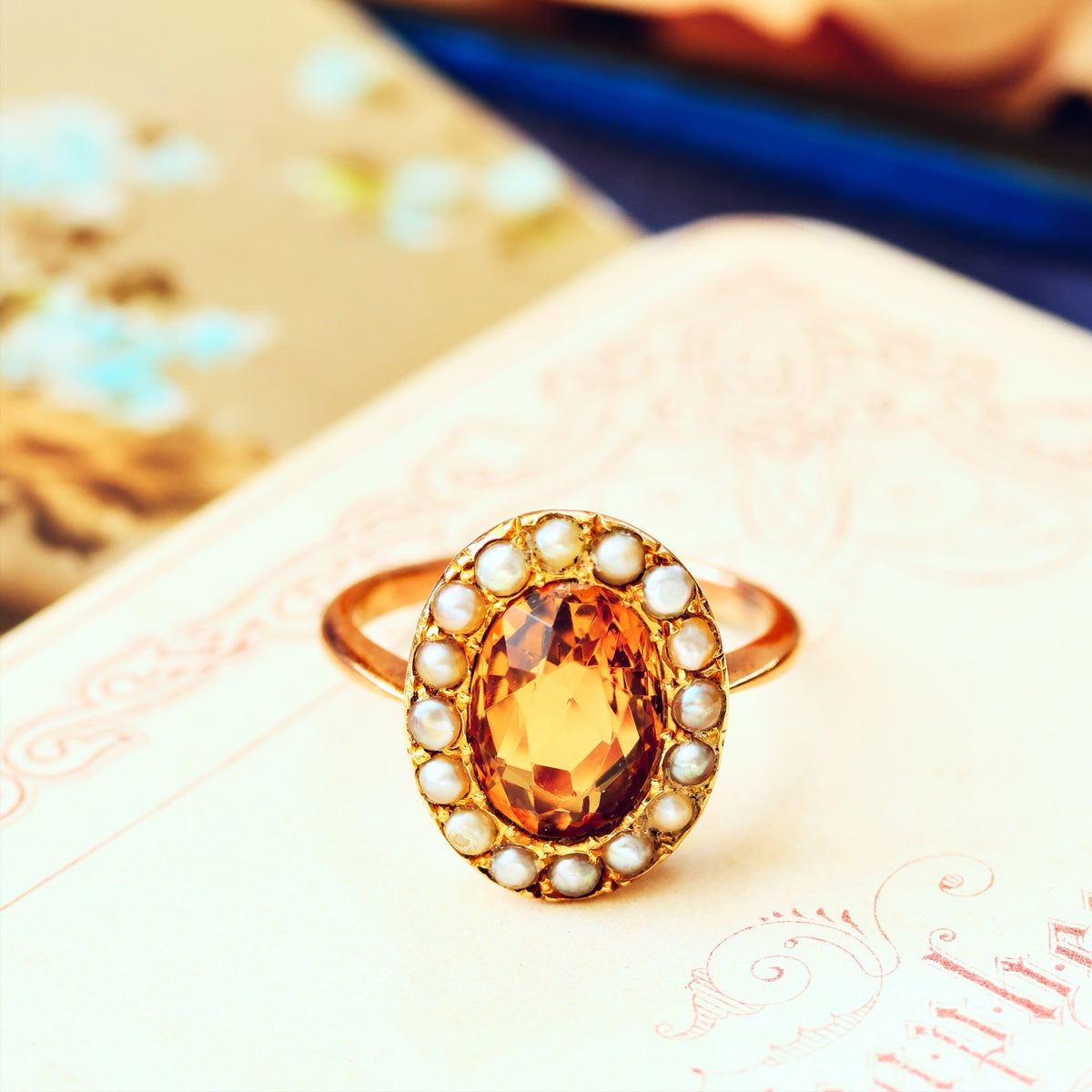 Dreamy Antique Citrine & Wild Pearl Cluster Ring