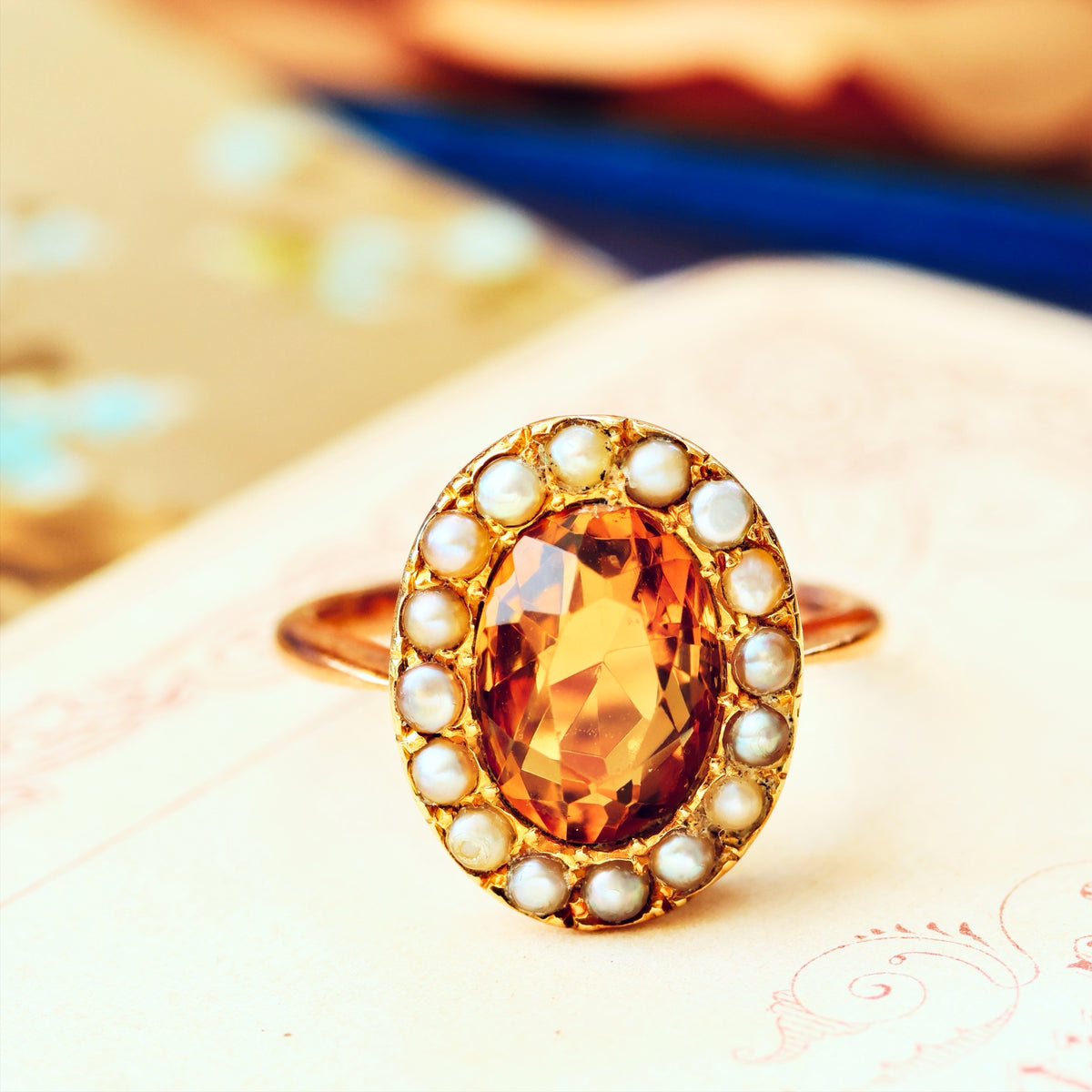 Dreamy Antique Citrine & Wild Pearl Cluster Ring