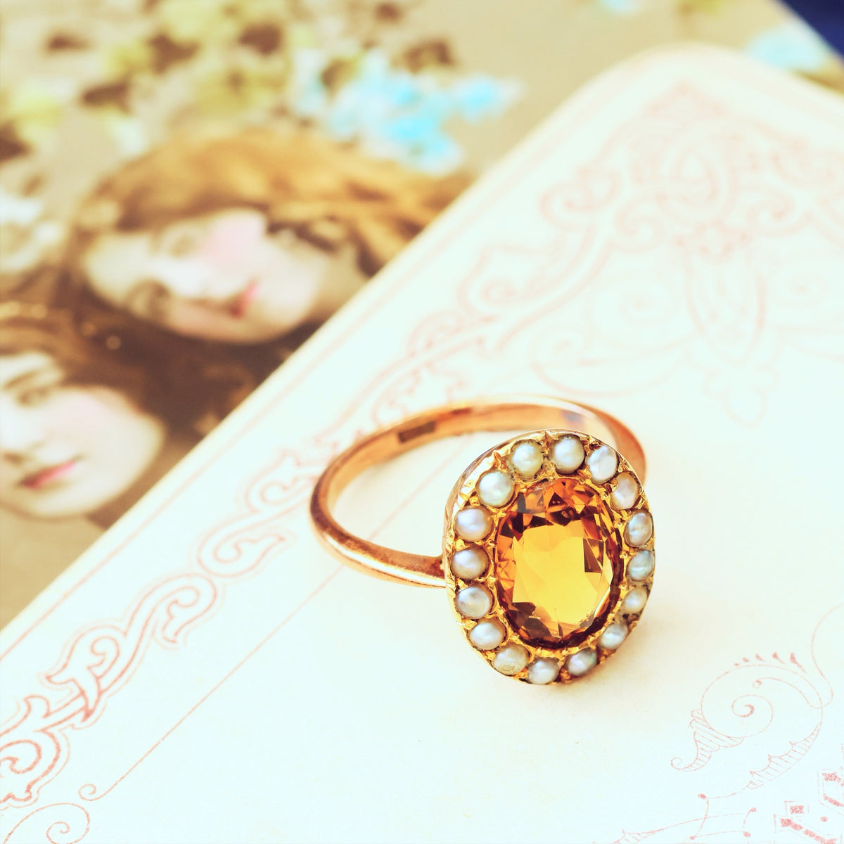 Dreamy Antique Citrine & Wild Pearl Cluster Ring