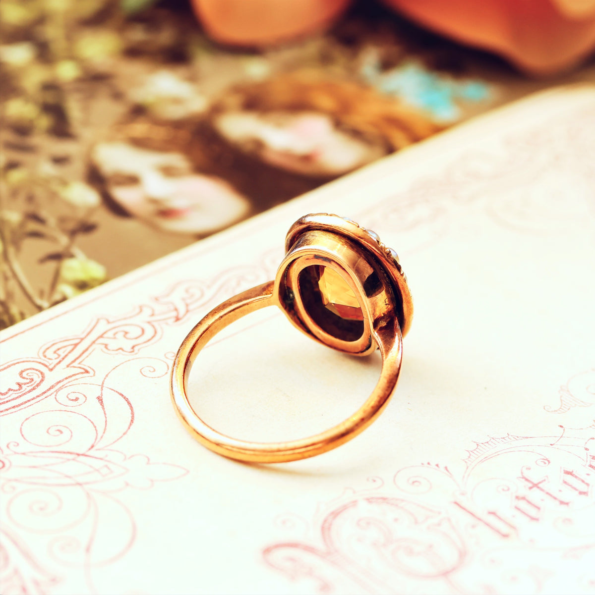 Dreamy Antique Citrine & Wild Pearl Cluster Ring