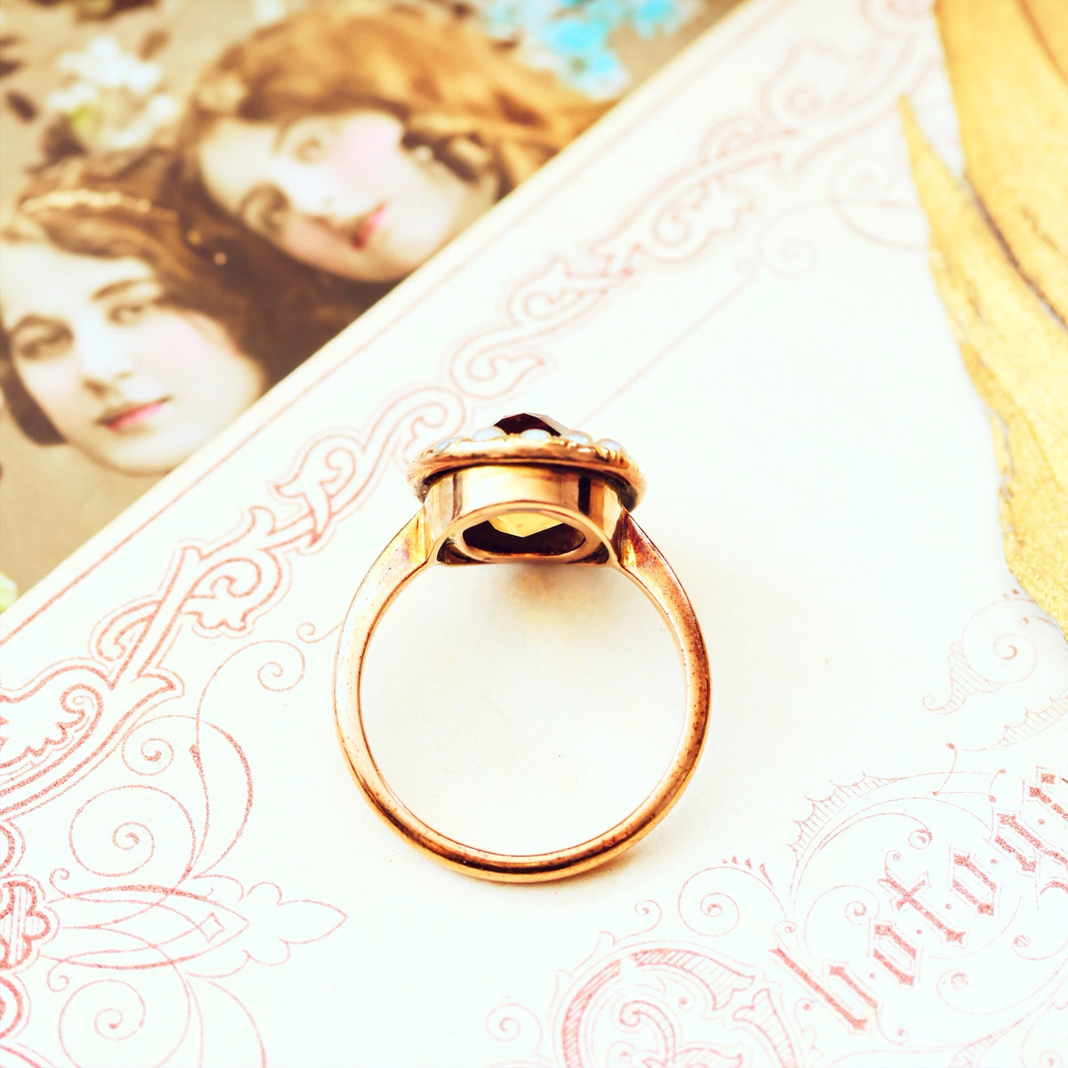 Dreamy Antique Citrine & Wild Pearl Cluster Ring