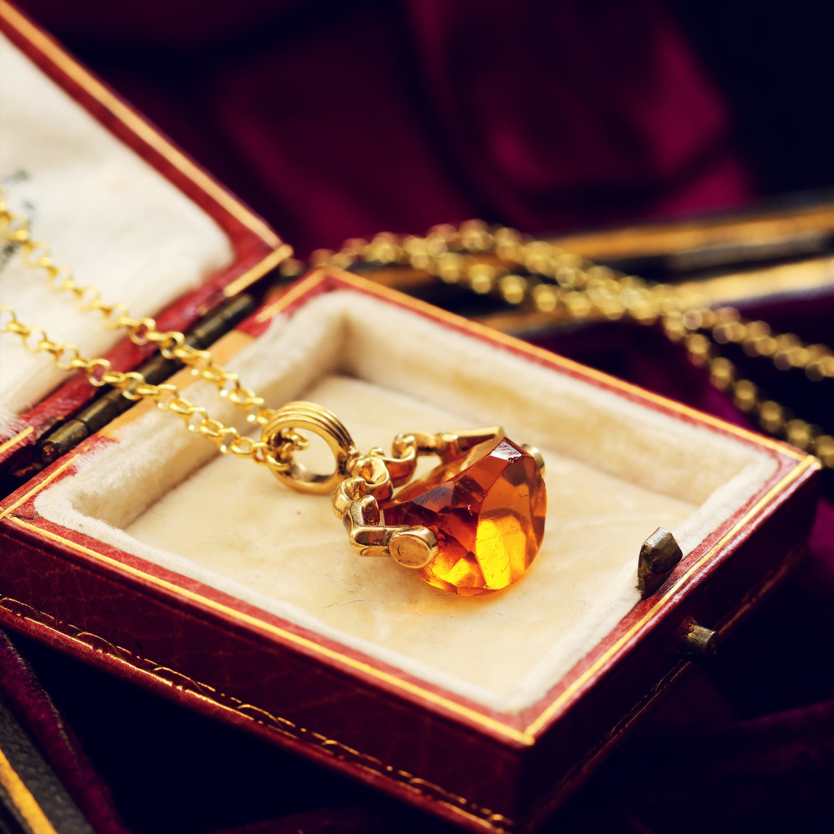 Cute Antique Citrine Glass Spinner Fob