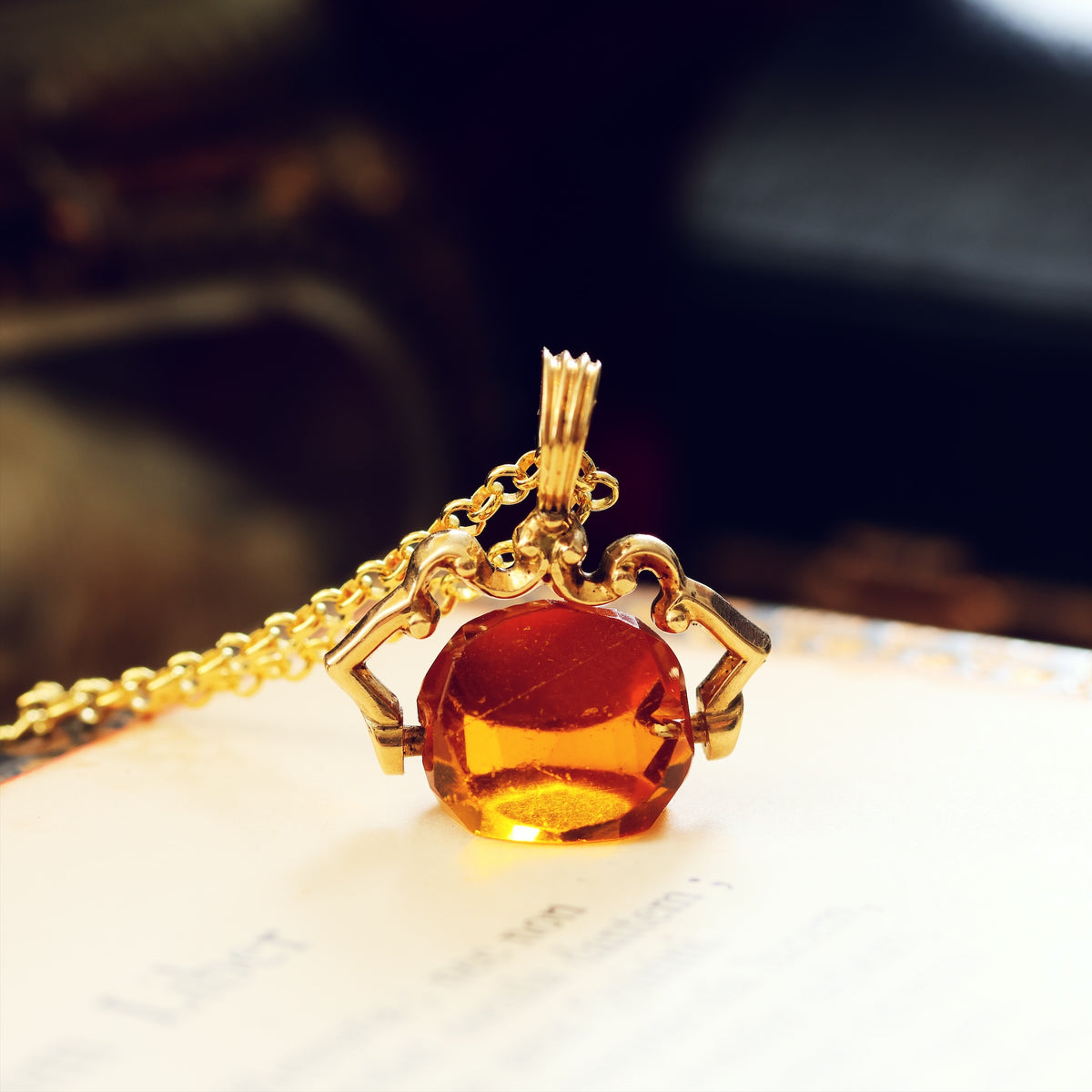Cute Antique Citrine Glass Spinner Fob