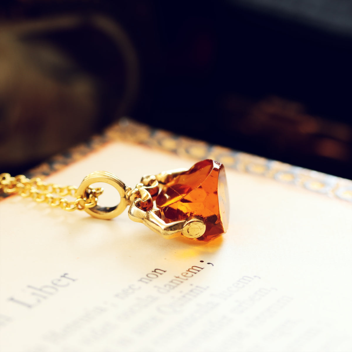 Cute Antique Citrine Glass Spinner Fob