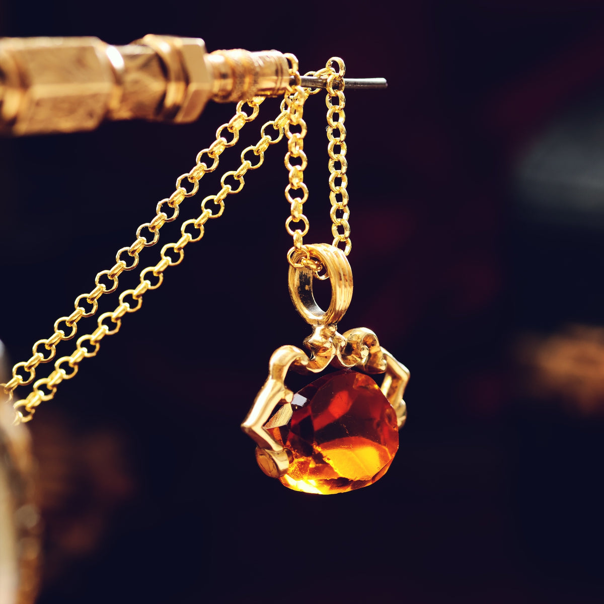 Cute Antique Citrine Glass Spinner Fob