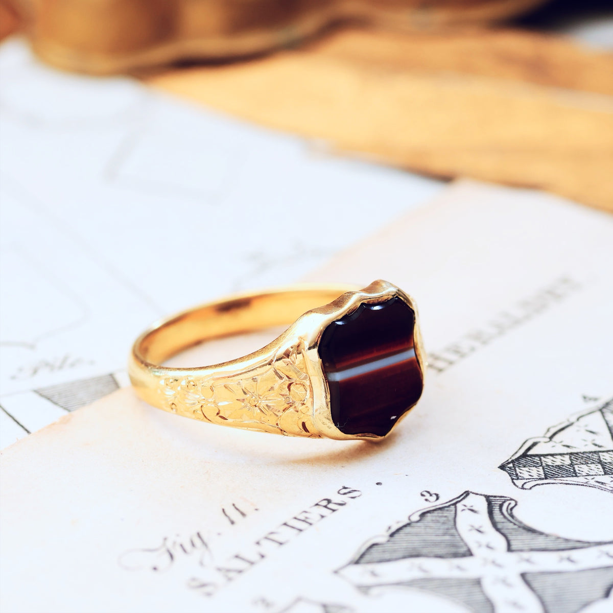 Antique Classical Men's Banded Agate Signet Ring