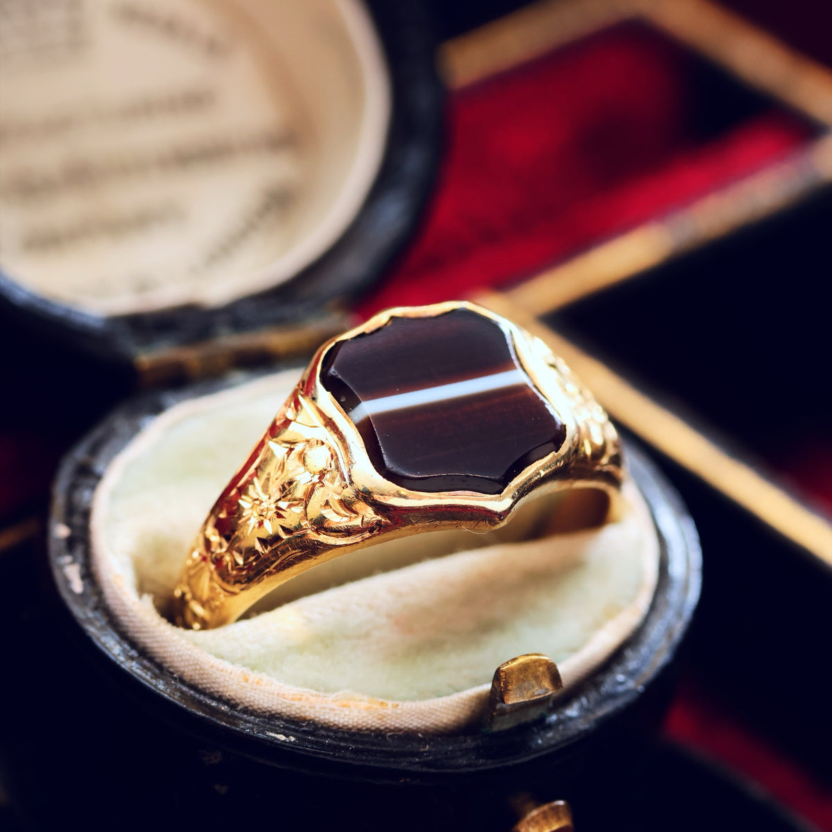 Antique Classical Men's Banded Agate Signet Ring