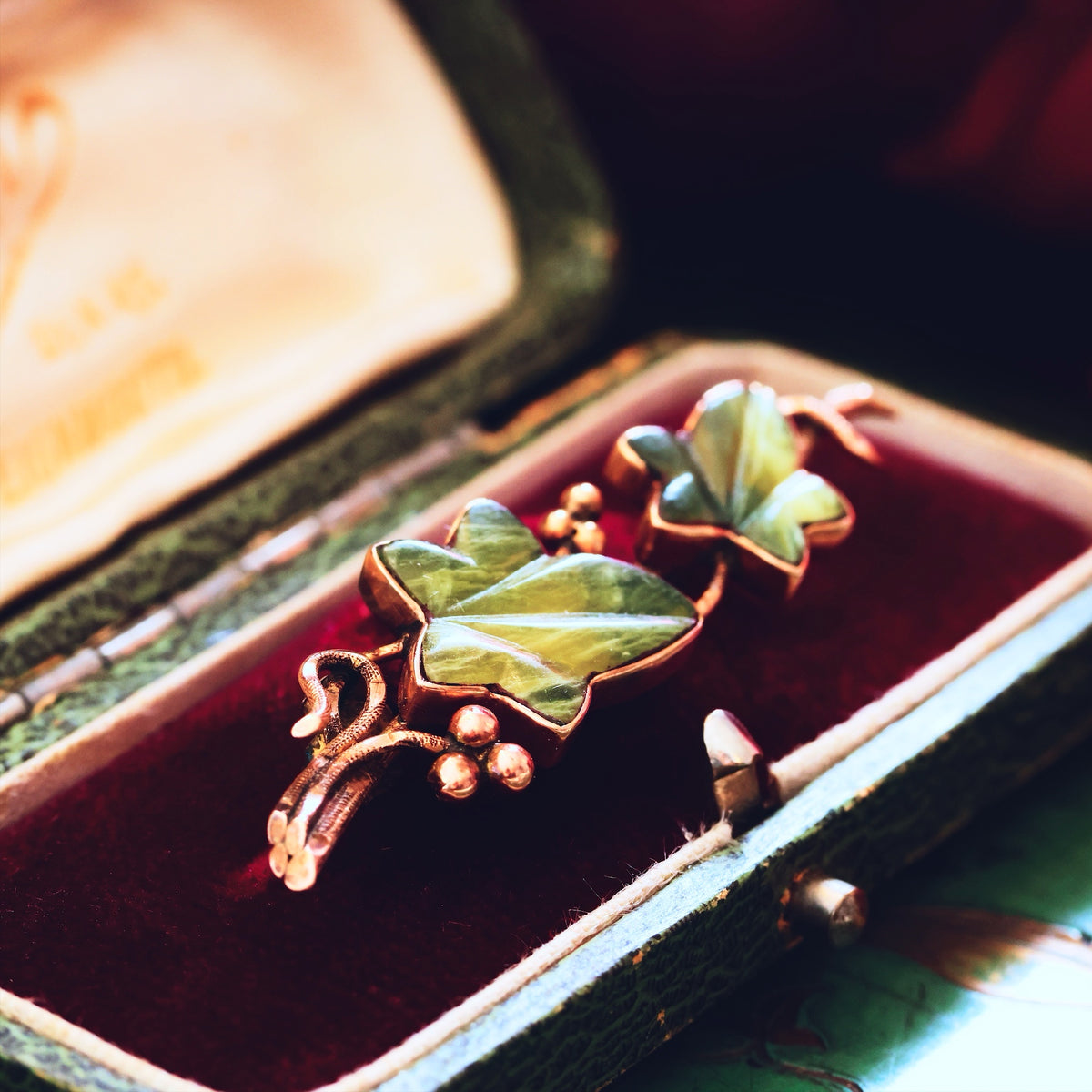 Antique Connemara Marble Ivy Leaves Brooch