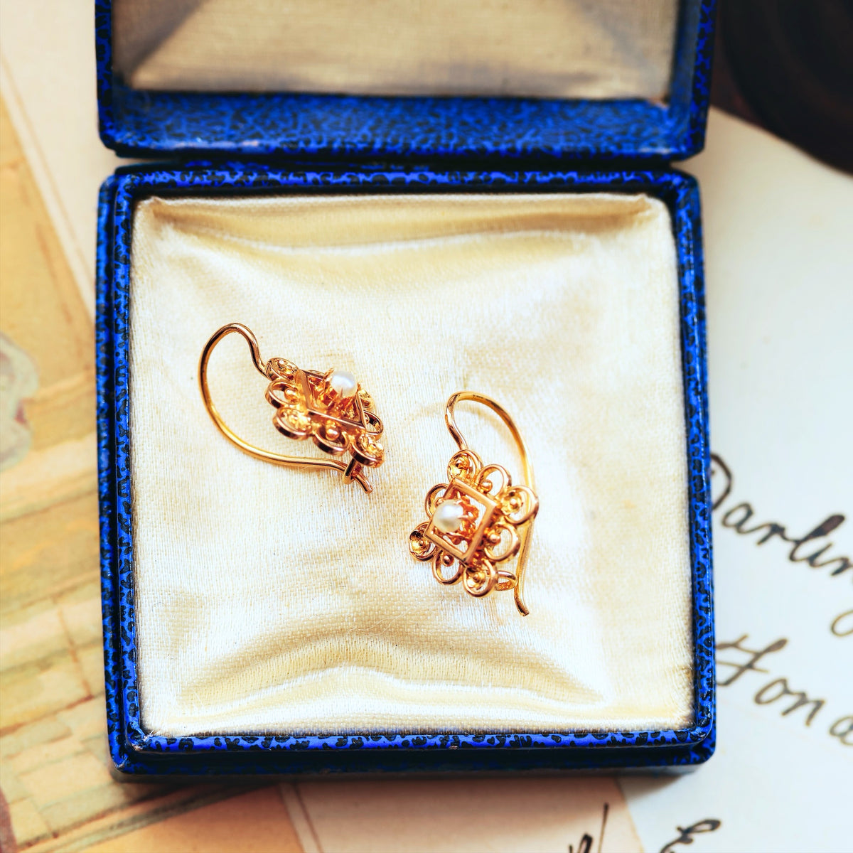 Antique Continental 18ct Gold Seed Pearl Earrings
