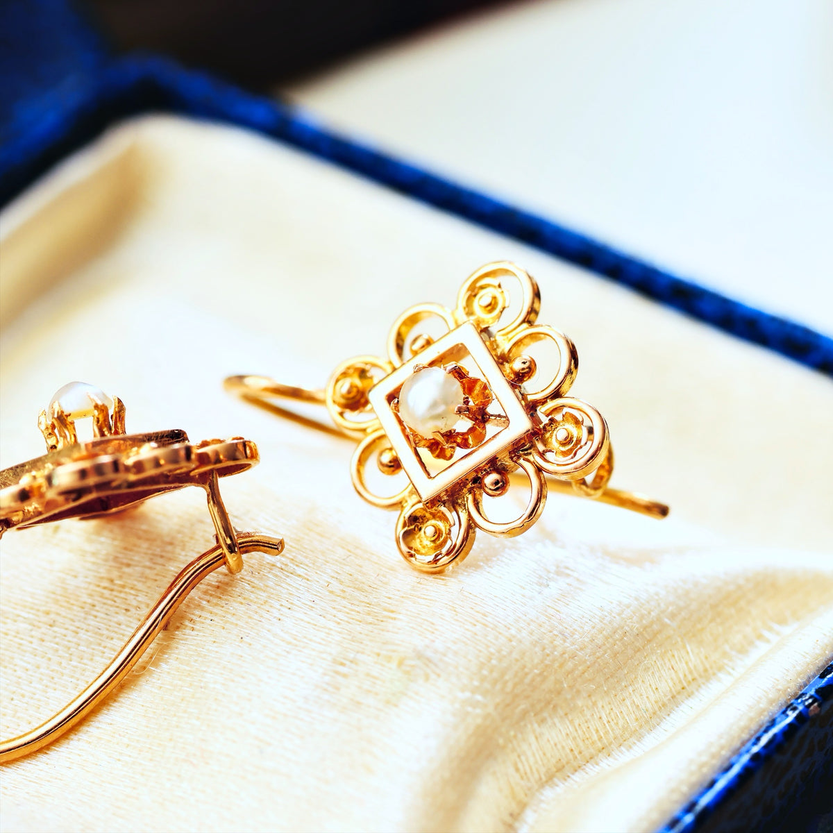 Antique Continental 18ct Gold Seed Pearl Earrings