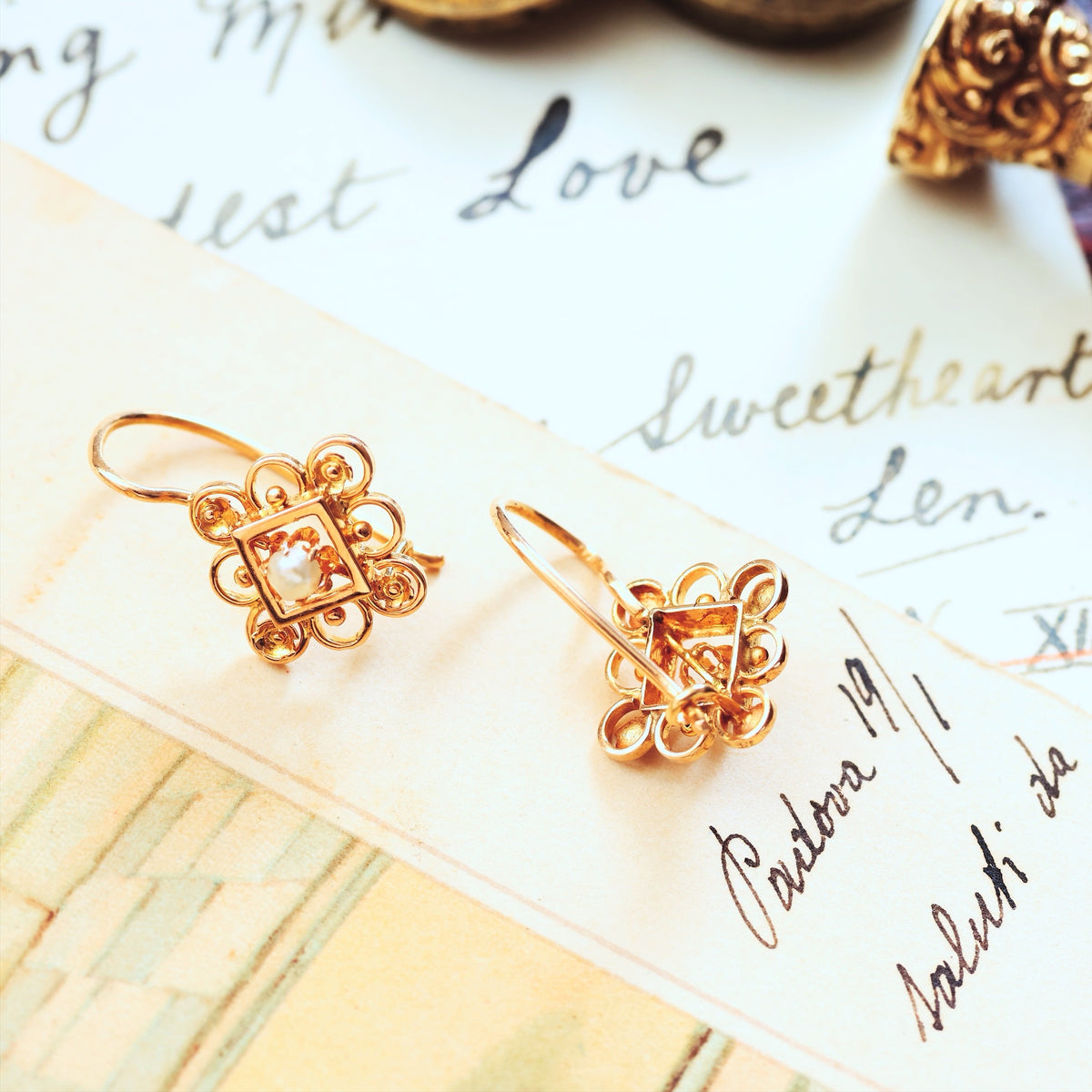 Antique Continental 18ct Gold Seed Pearl Earrings