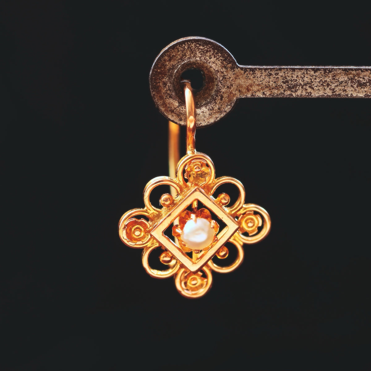 Antique Continental 18ct Gold Seed Pearl Earrings