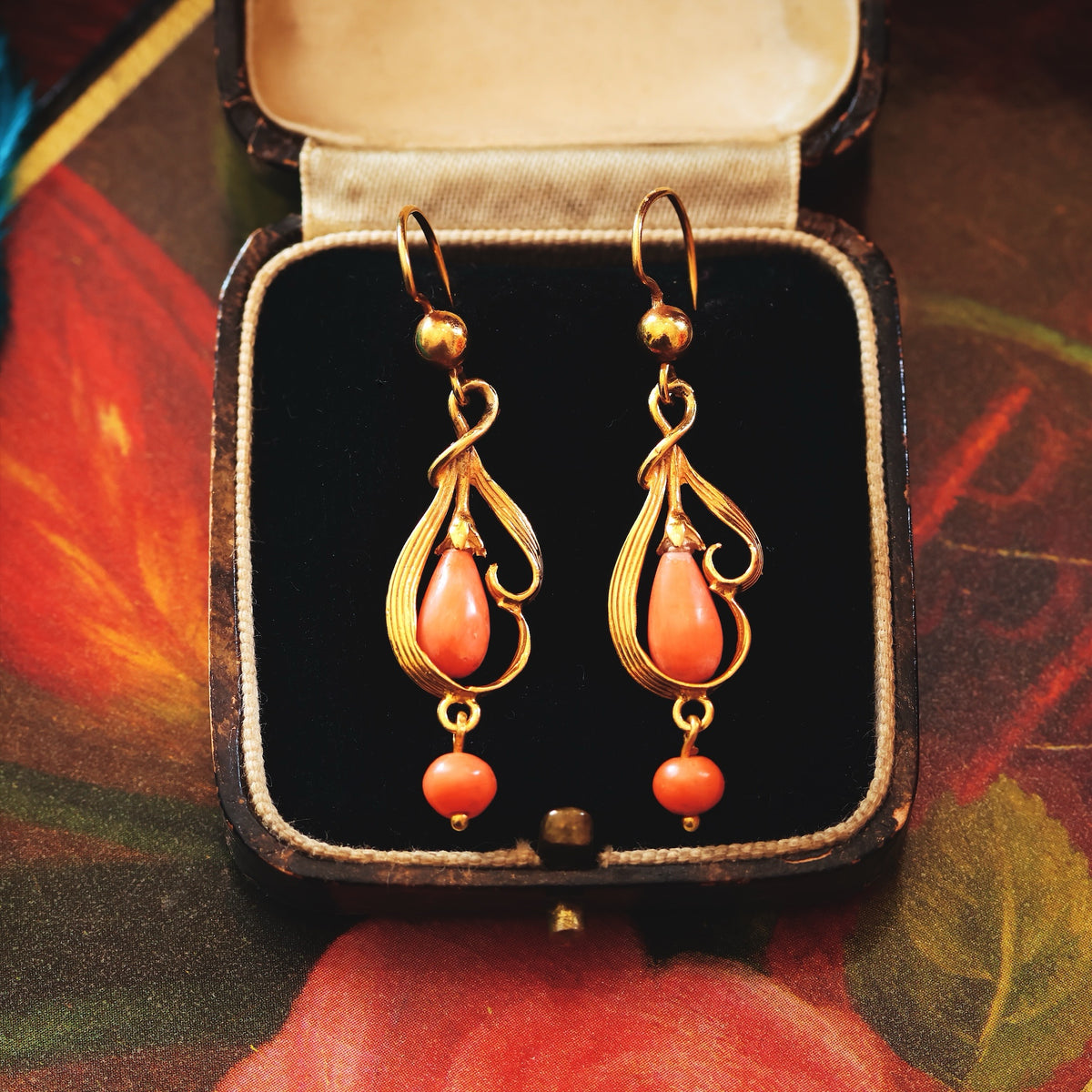 Antique Coral Drop Earrings