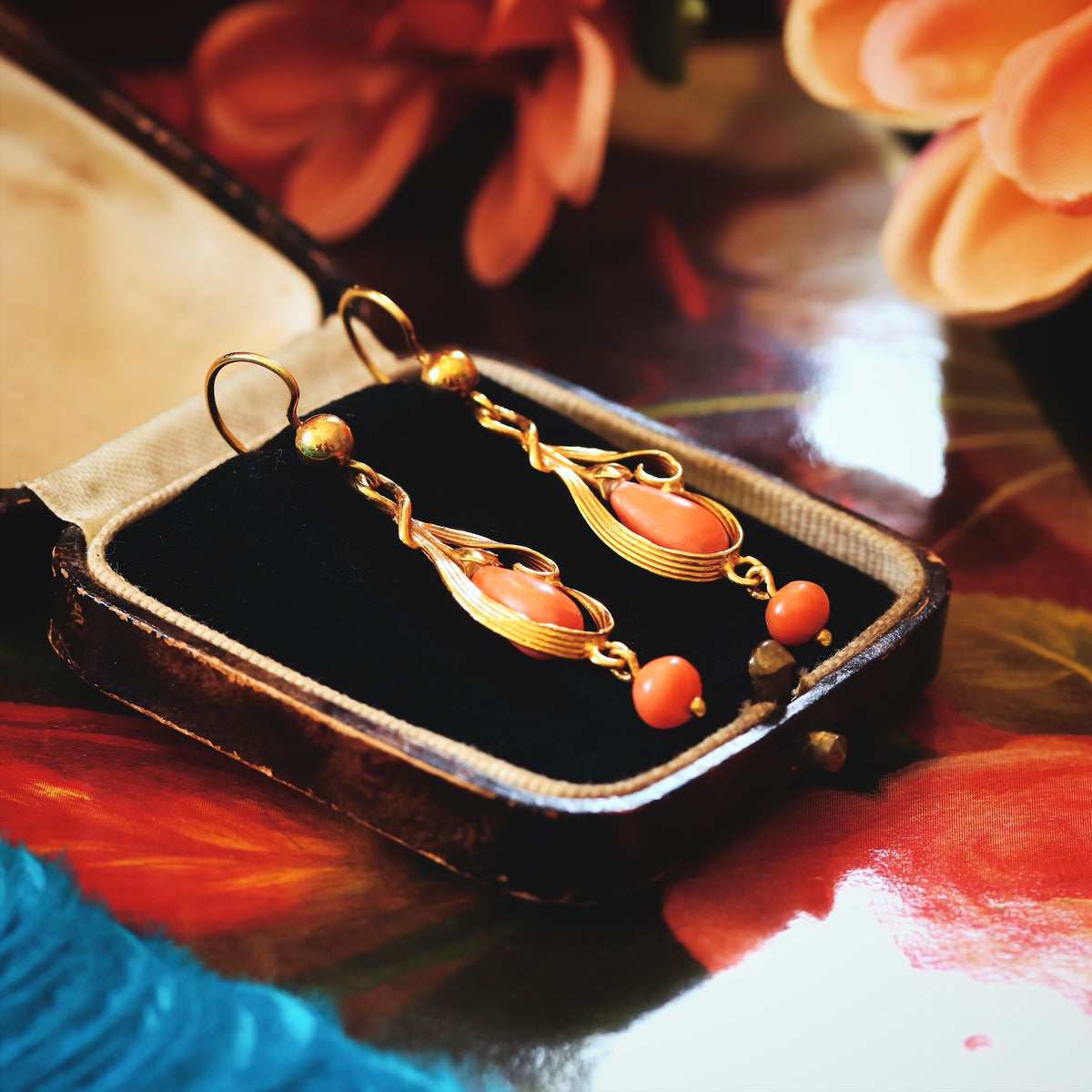 Hand Made Vintage Continental Coral Drop Earrings