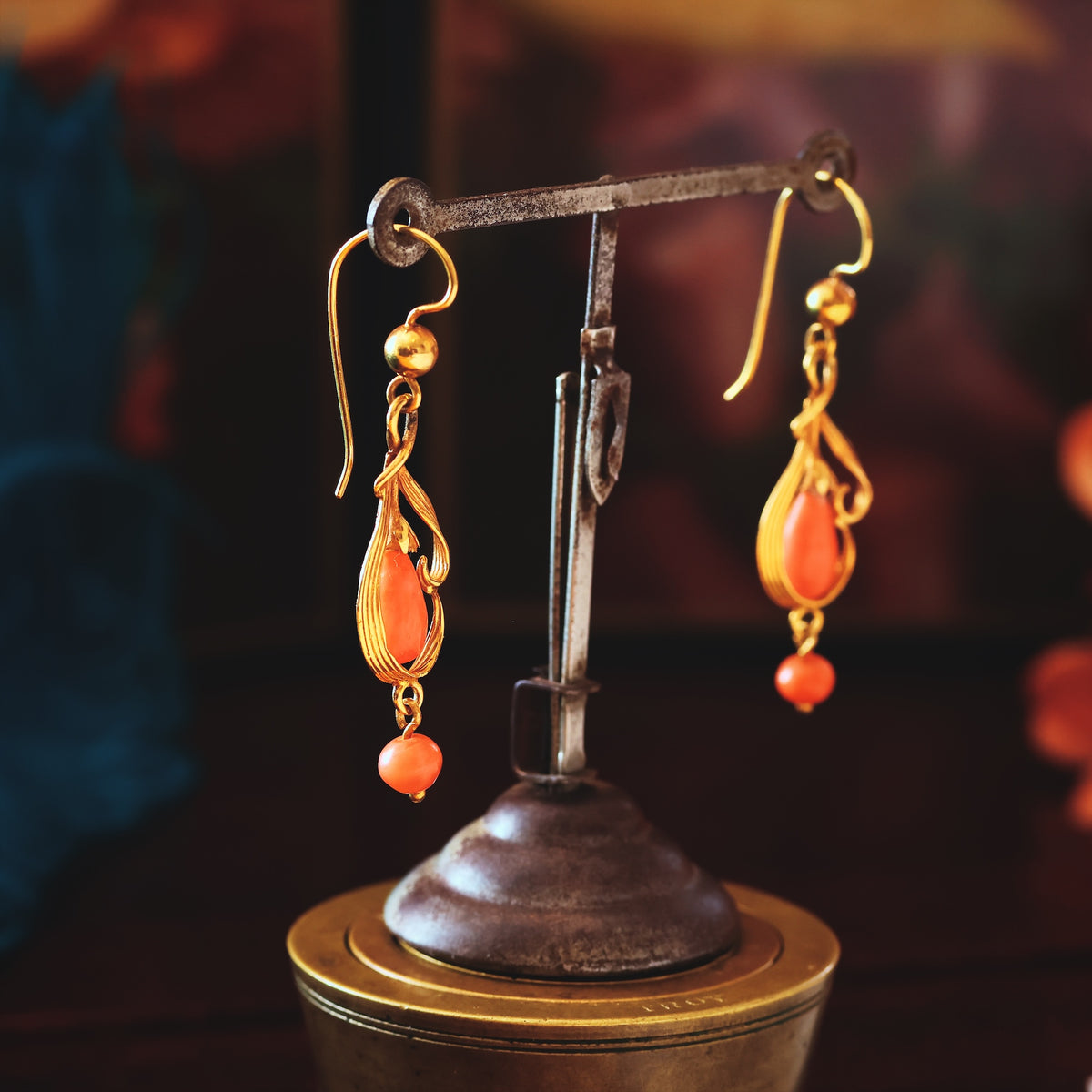 Hand Made Vintage Continental Coral Drop Earrings