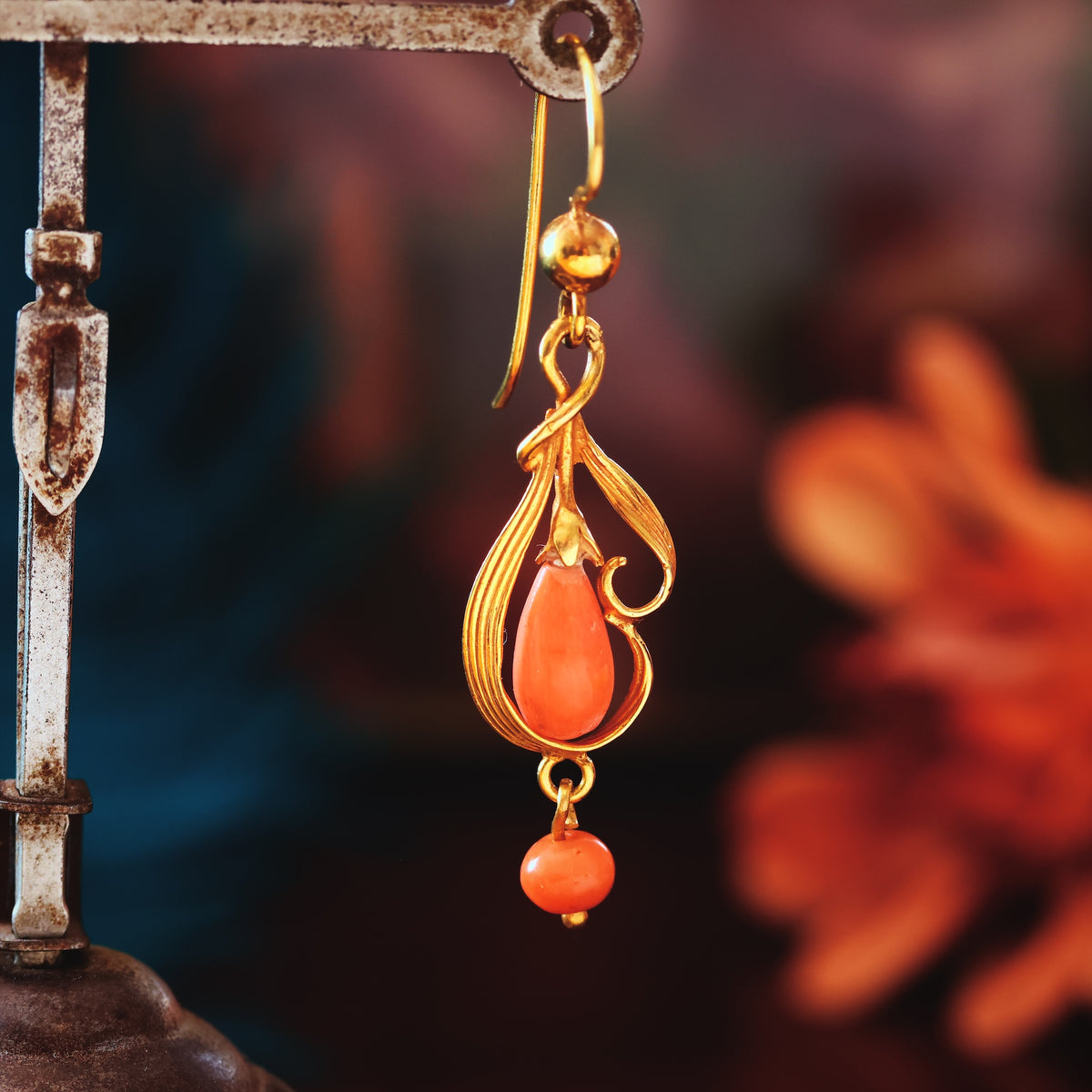 Hand Made Vintage Continental Coral Drop Earrings