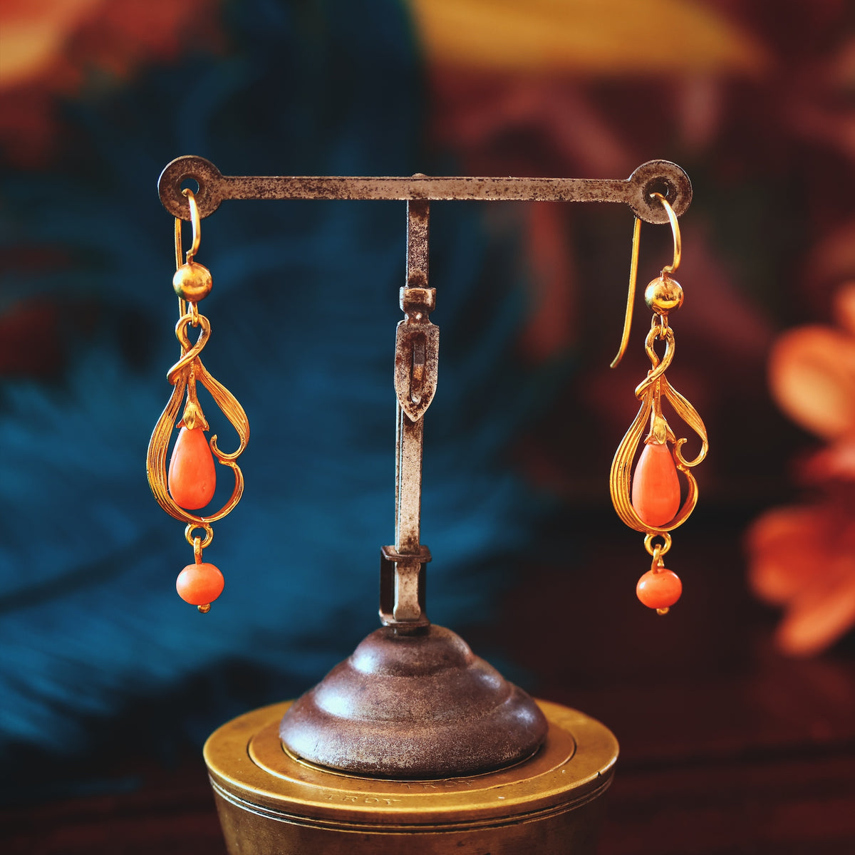 Hand Made Vintage Continental Coral Drop Earrings