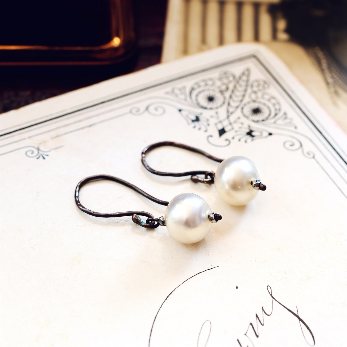 Antique Hand Blown Glass Pearl Earrings