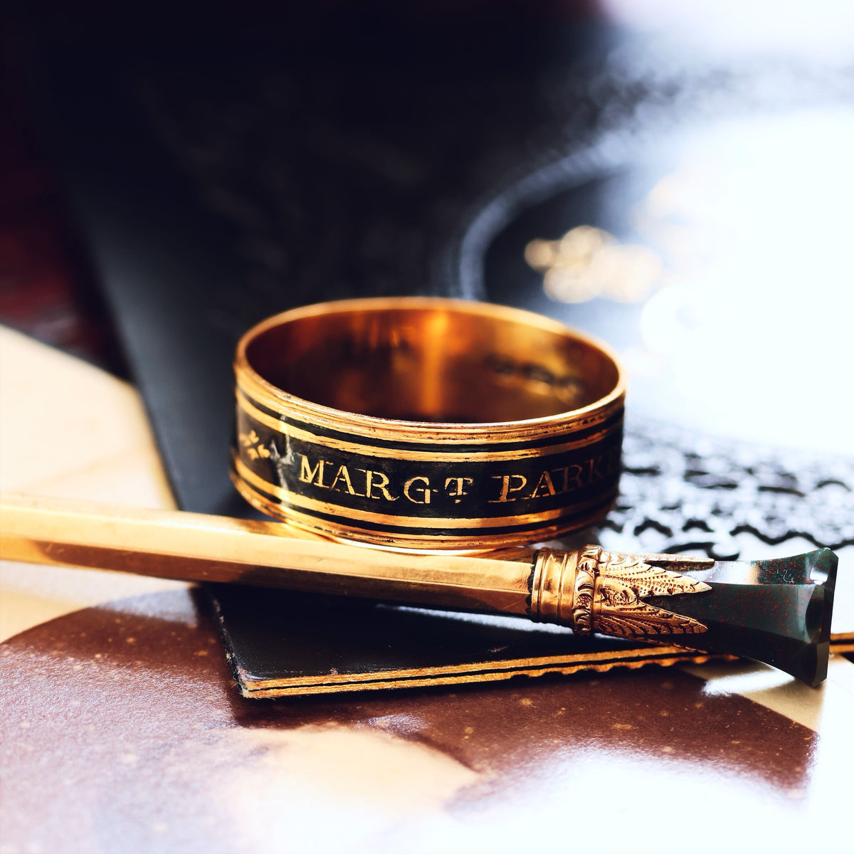 Antique Date 1798 Enamelled Mourning Band Ring