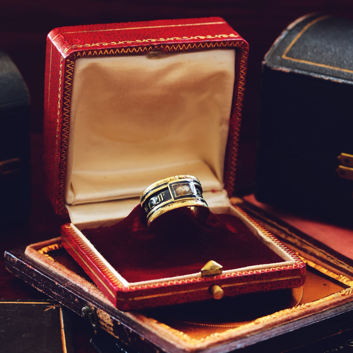 Date 1831 'IN MEMORY OF' Enamelled Mourning Ring