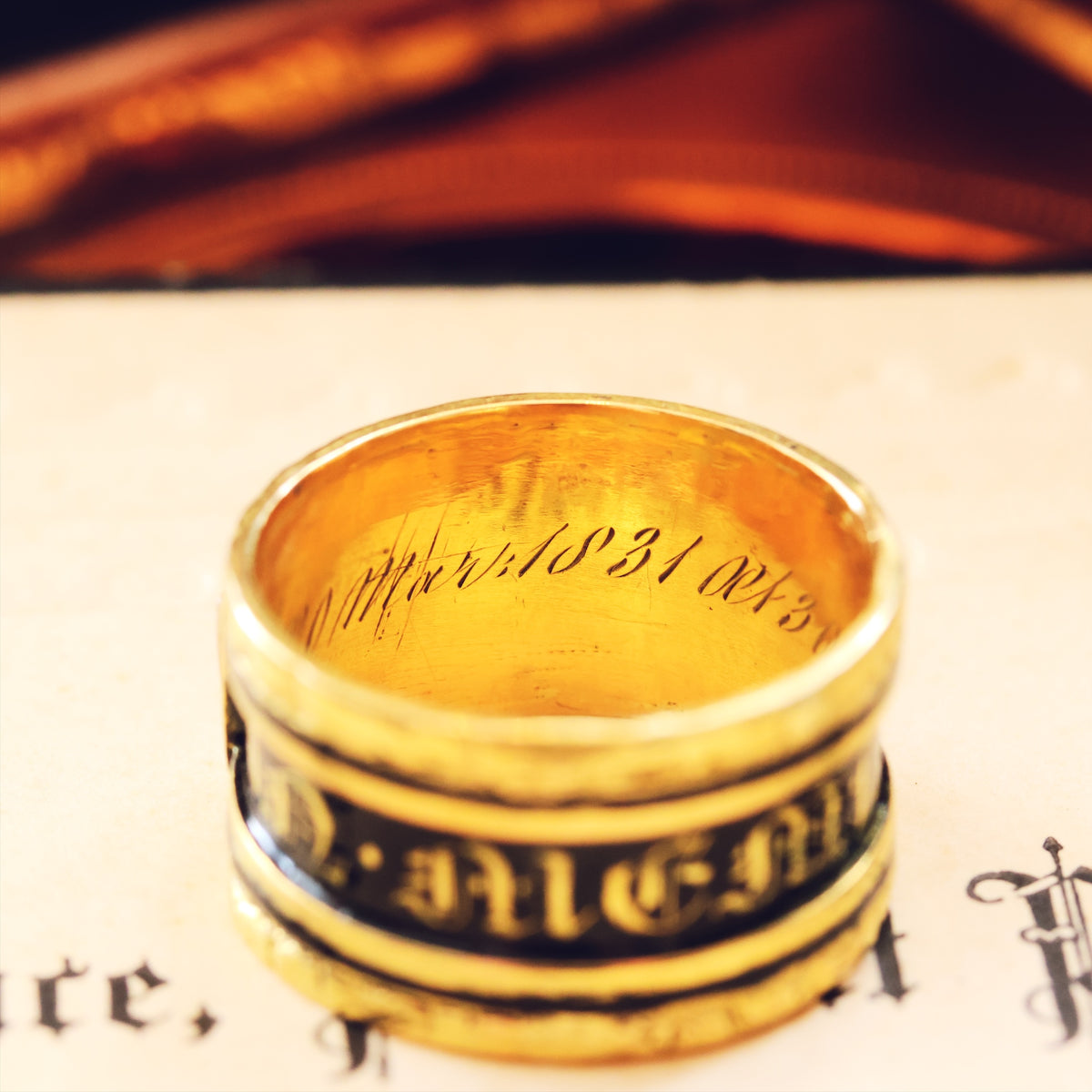 Date 1831 'IN MEMORY OF' Enamelled Mourning Ring