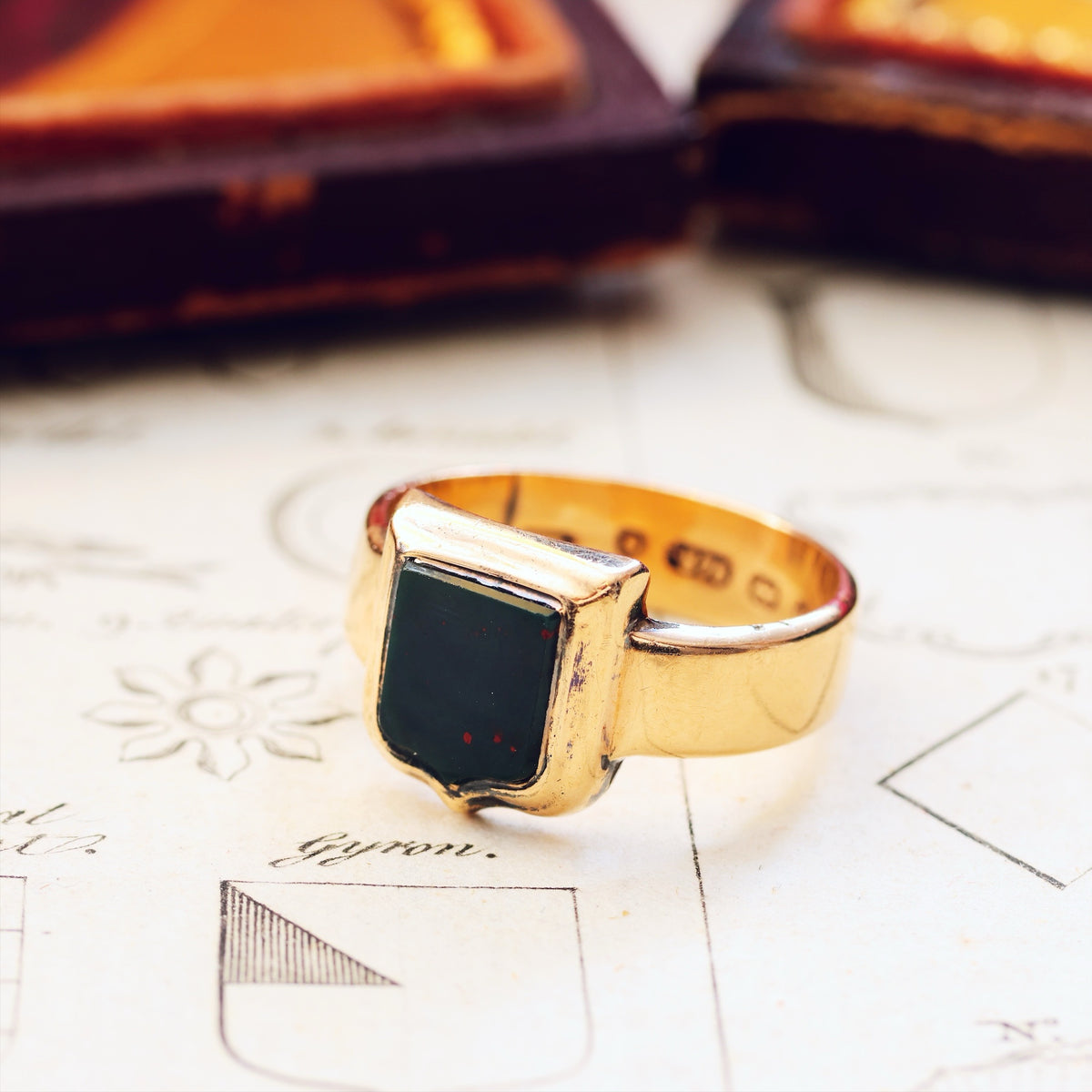 Antique Date 1869 Size Q.5 Bloodstone Signet Ring