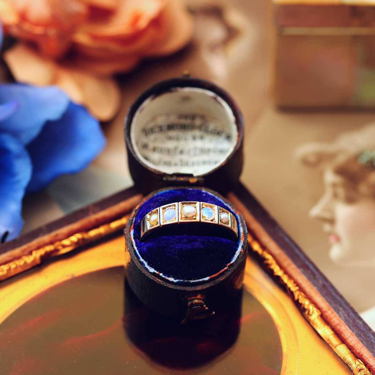 Antique Date 1876 Opal & Pearl Band Ring