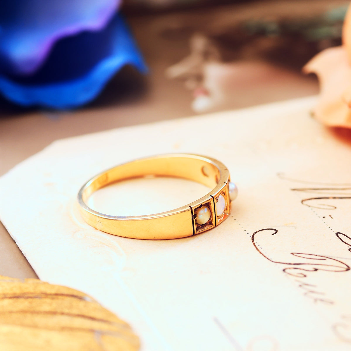 Antique Date 1876 Opal & Pearl Band Ring