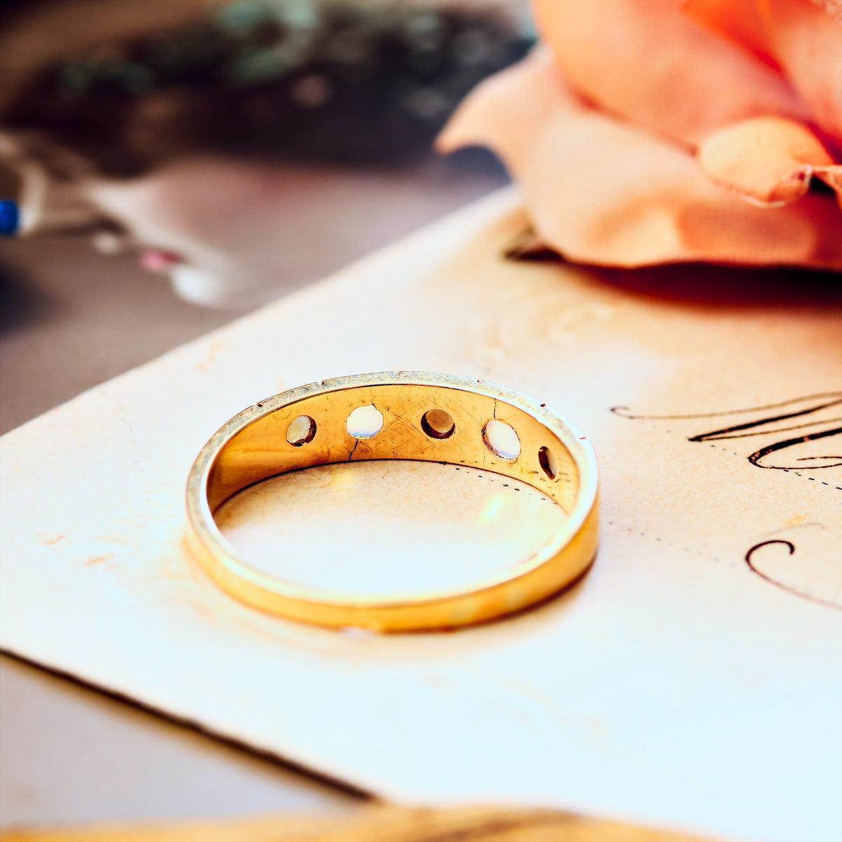 Antique Date 1876 Opal & Pearl Band Ring