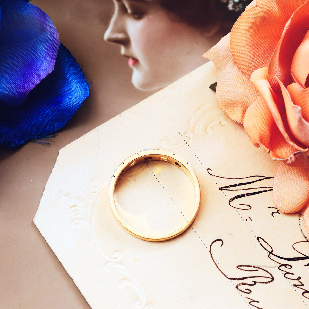 Antique Date 1876 Opal & Pearl Band Ring