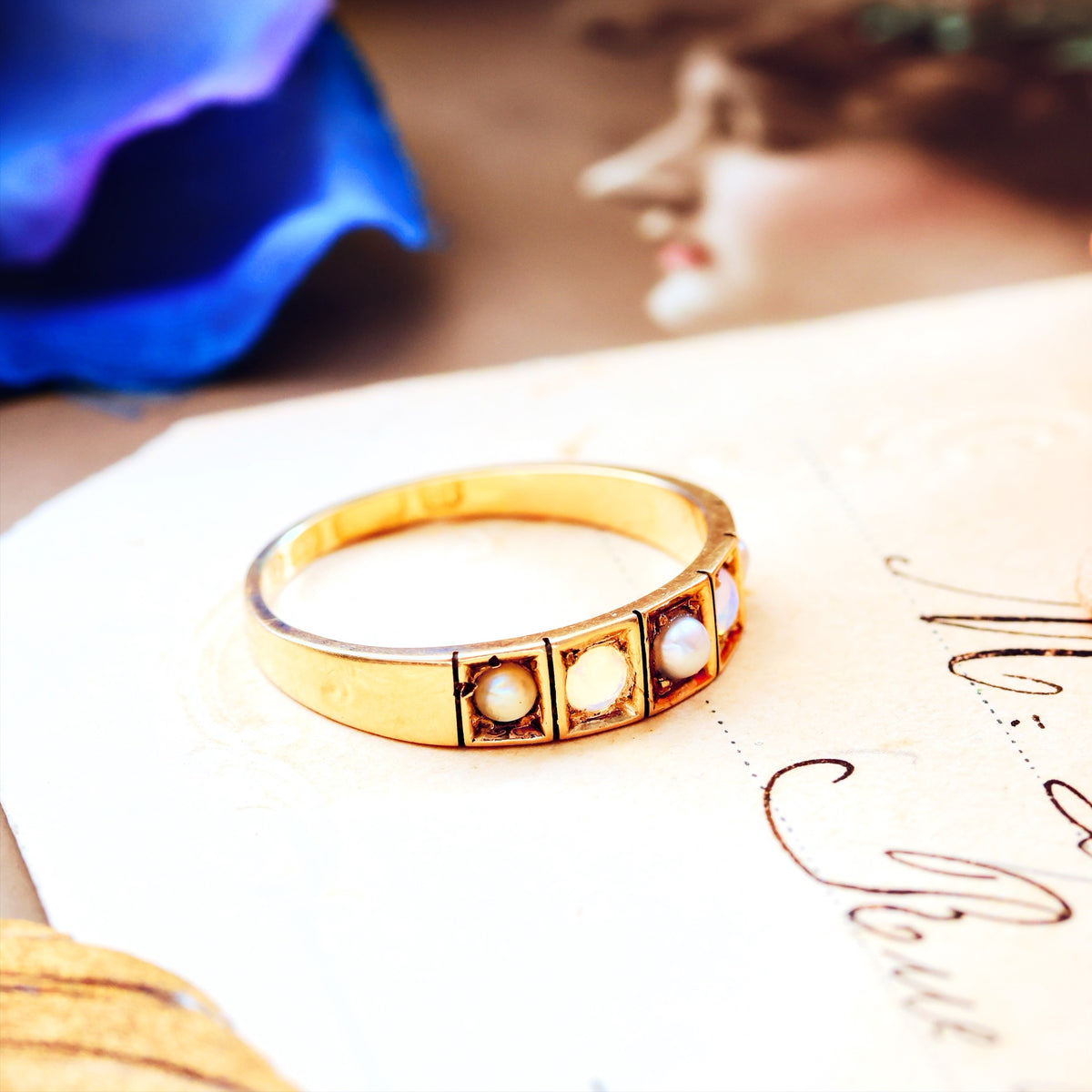 Antique Date 1876 Opal & Pearl Band Ring