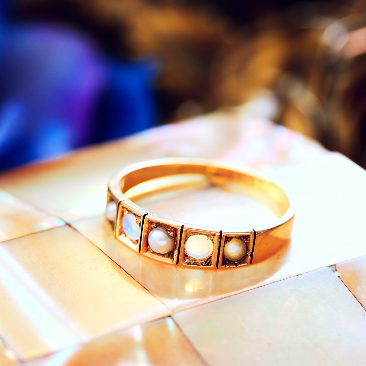 Antique Date 1876 Opal & Pearl Band Ring