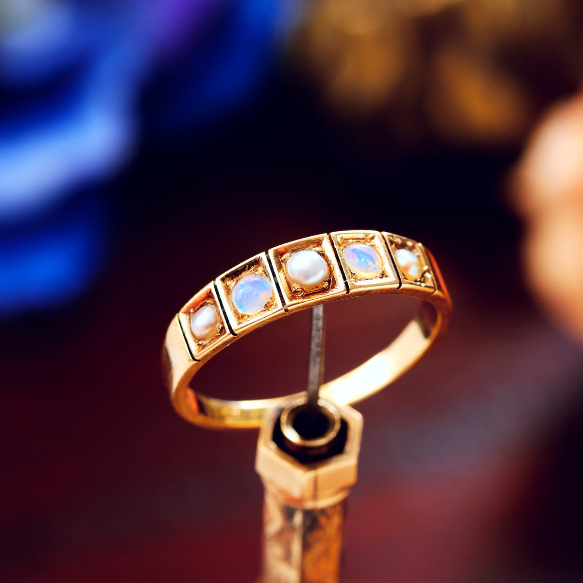 Antique Date 1876 Opal & Pearl Band Ring