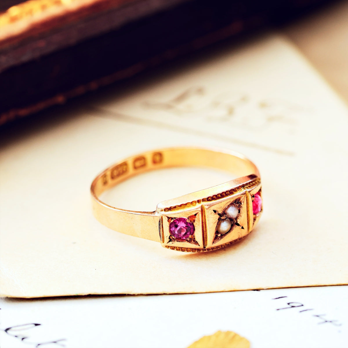 Antique Date 1878 Spinel & Pearl Dress Ring