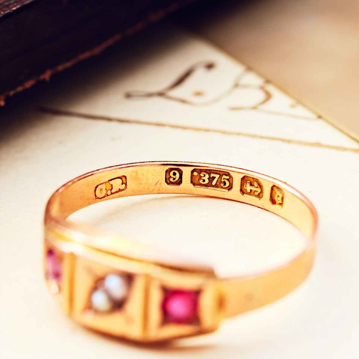 Antique Date 1878 Spinel & Pearl Dress Ring