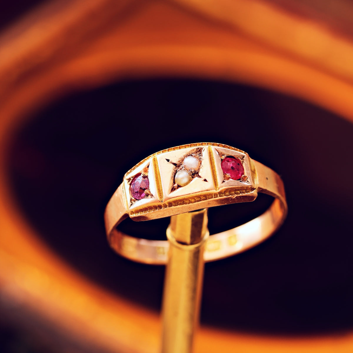 Antique Date 1878 Spinel & Pearl Dress Ring