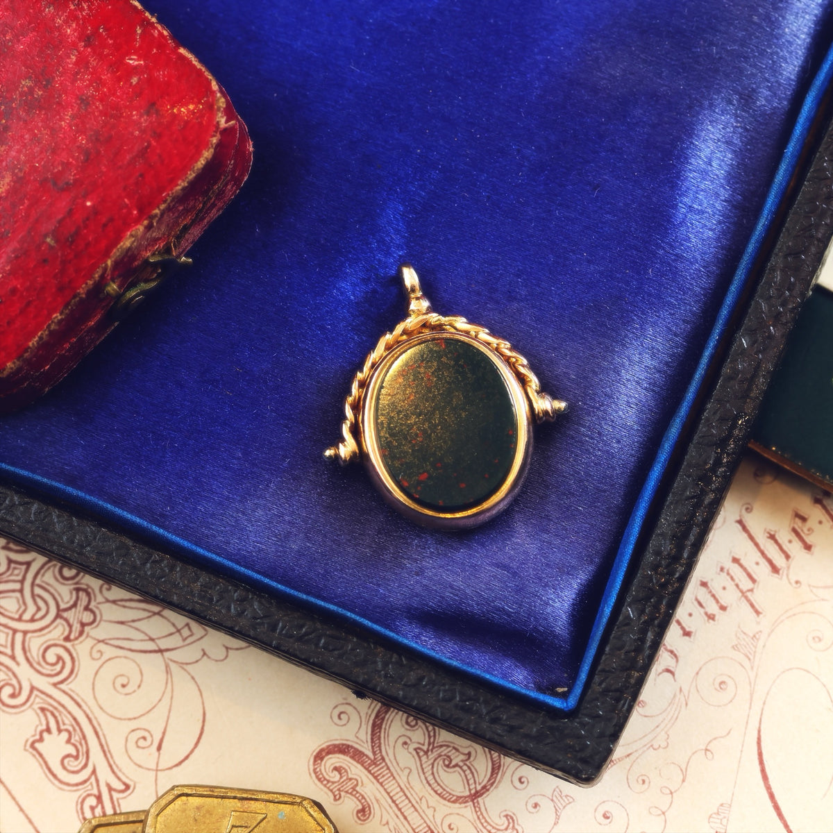 Date 1881 18ct Gold Heliotrope & Carnelian Swivel Fob